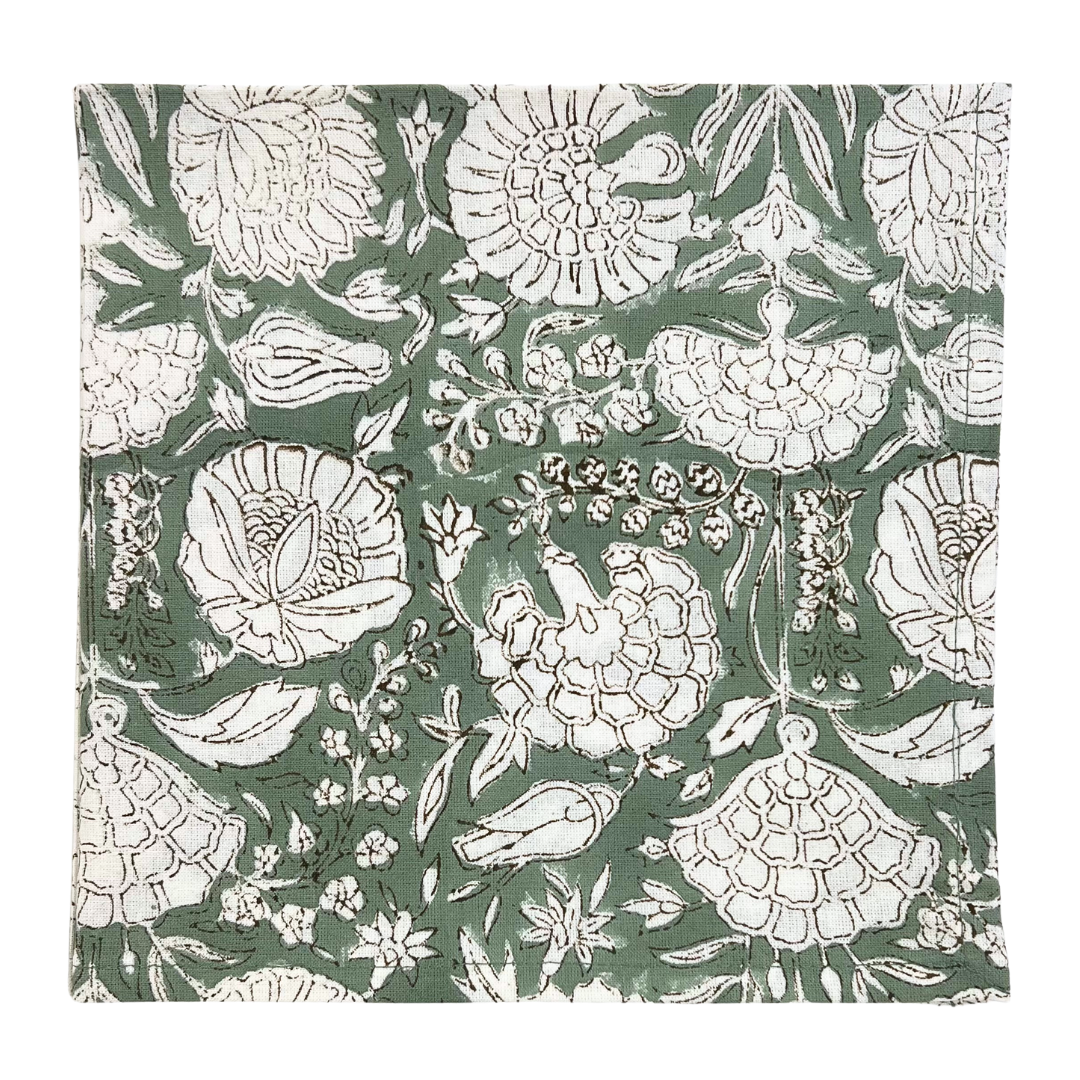 Block Print Napkin - Floral Sage Green