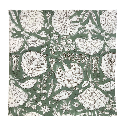Block Print Napkin - Floral Sage Green