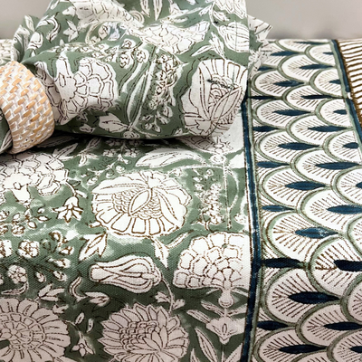 Block Print Napkin - Floral Sage Green