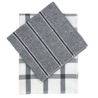 Tea Towel - Grey Check waffle