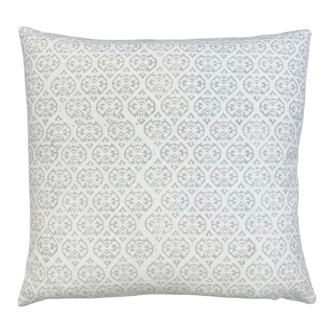 Block Print Cushion - Floral Canadian Grey
