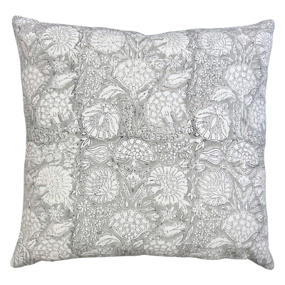 Block Print Cushion - Floral Canadian Grey