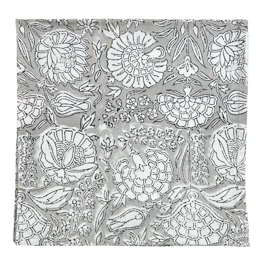 Block Print Napkin - Floral Canadian Grey