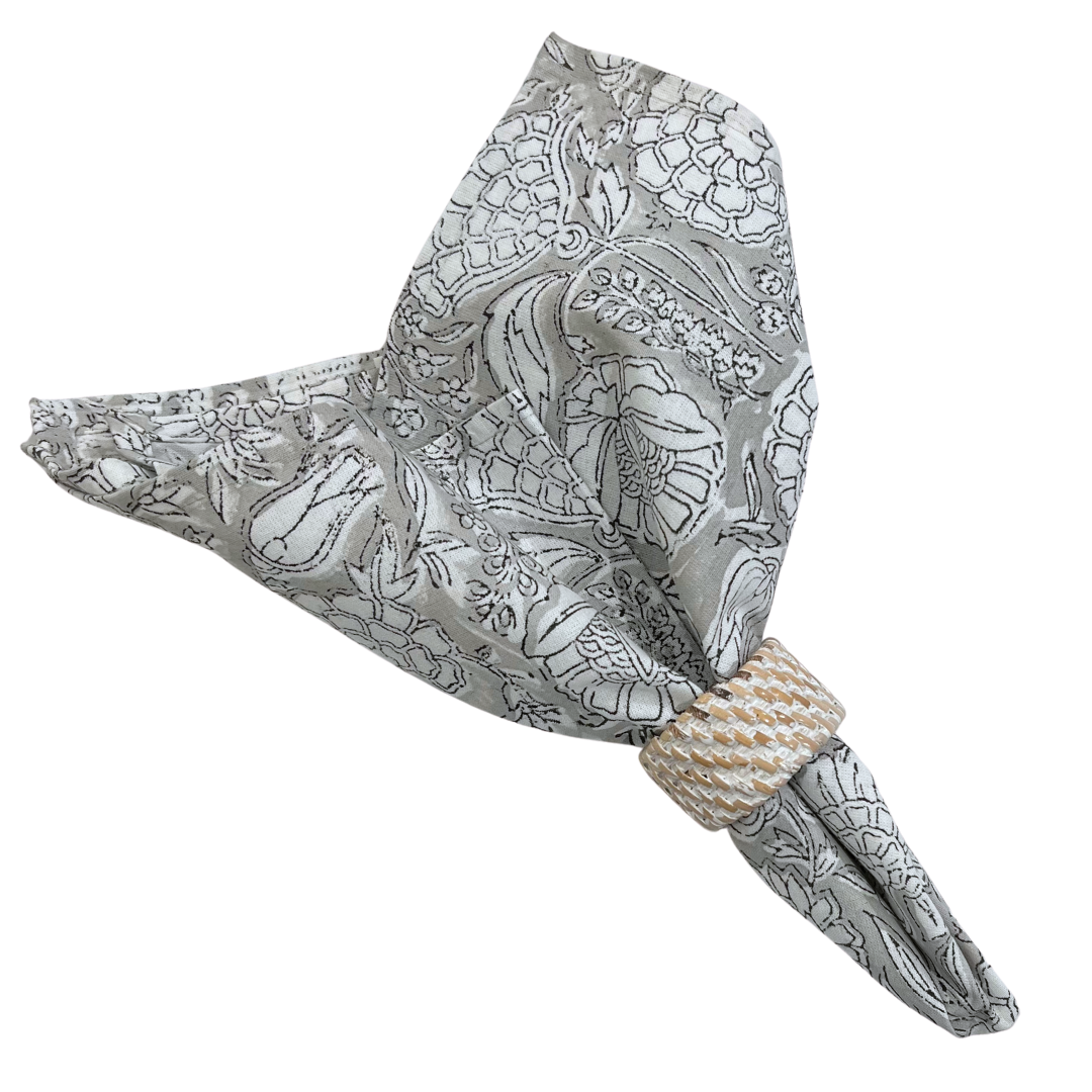 Block Print Napkin - Floral Canadian Grey