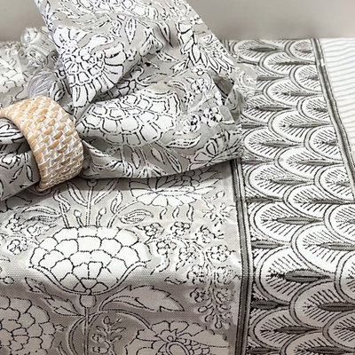 Block Print Napkin - Floral Canadian Grey