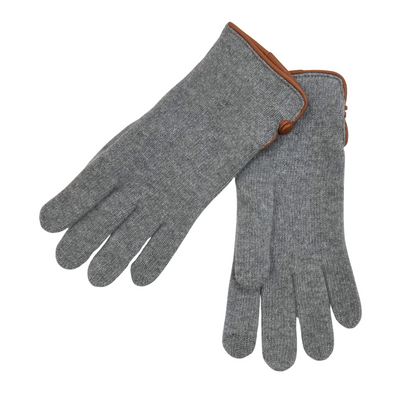 Wool & Cashmere Gloves - Grey with Tan Trim