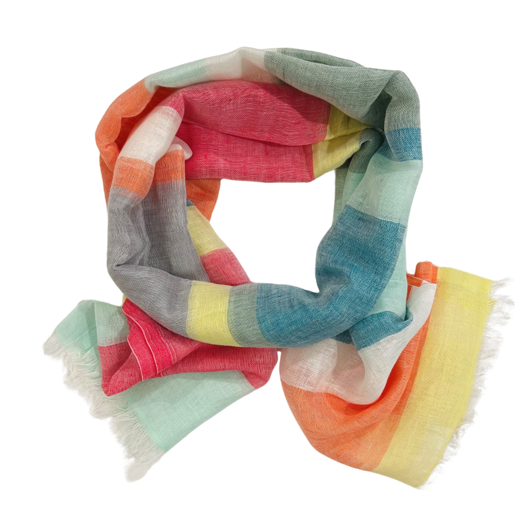 Scarf - Linen & Cotton Thick Stripe Gelati