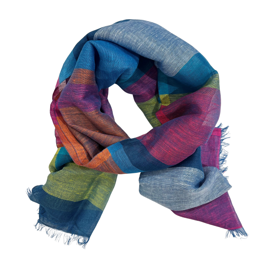 Scarf - Linen & Cotton Thick Stripe Bright