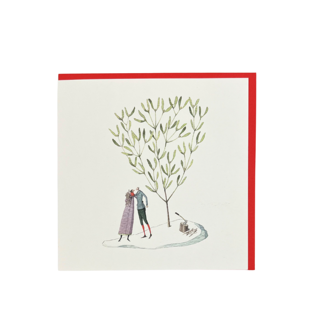 Christmas Card - Couple cutting Mistletoe