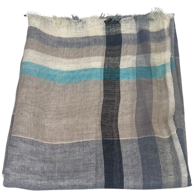 Scarf - Linen Check & Stripe Navy/Beige #3