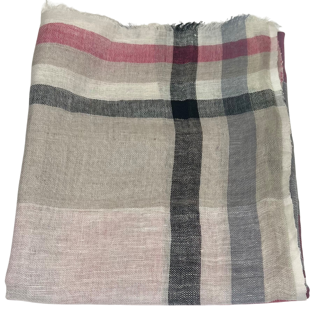 Scarf - Linen Check & Stripe Pink #2