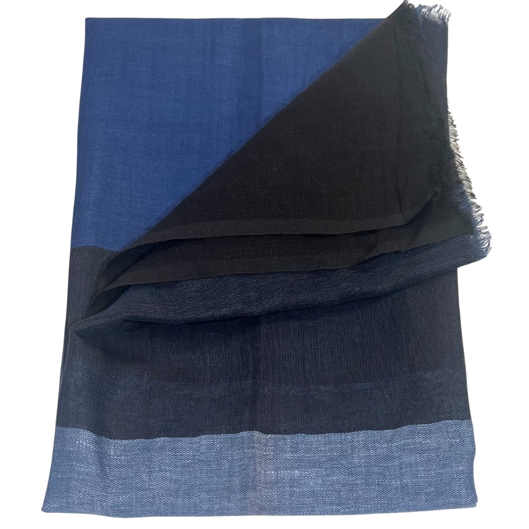 Scarf - Linen Check Blue/Black #1