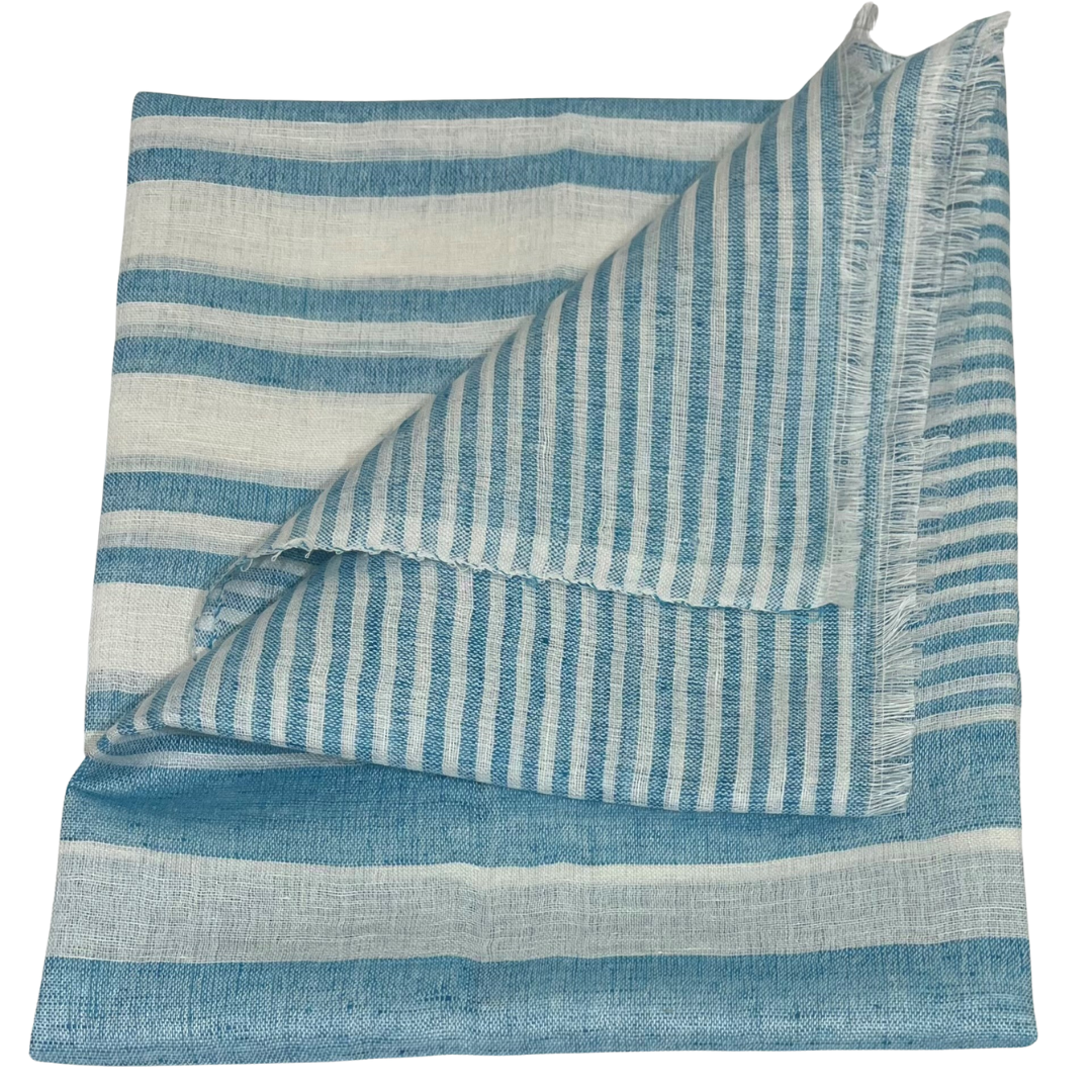 Scarf - Linen Stripe Aqua #3