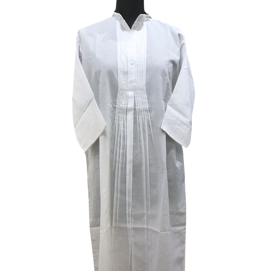 3/4 Sleeve Nightie - White With Collar