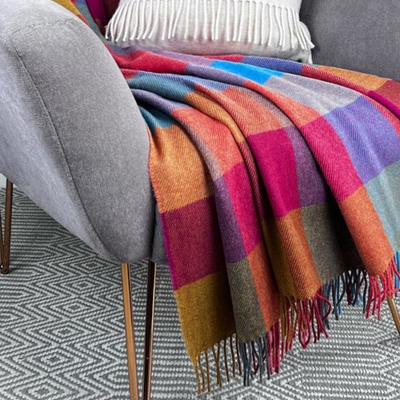 Lambswool Throw - Bright Multi Check
