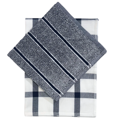 Tea Towel - Navy Check waffle