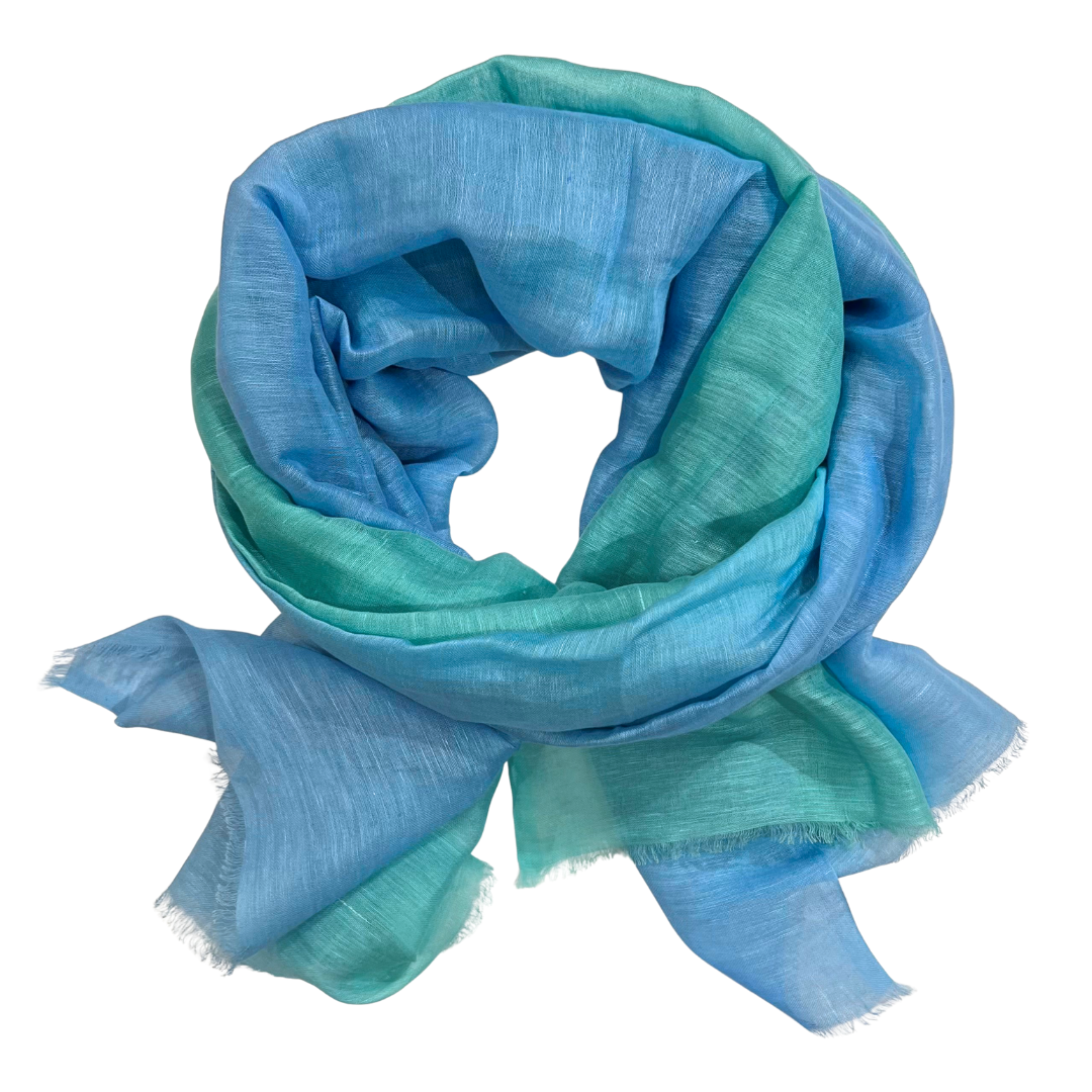 Scarf - Linen/Cotton Ombre Aqua