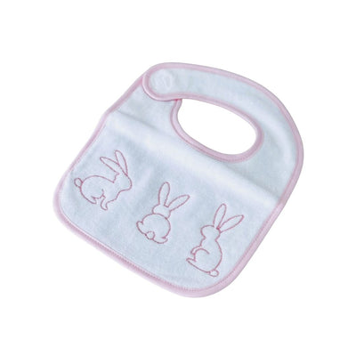 Baby Bib White Velour With Pink Bunny