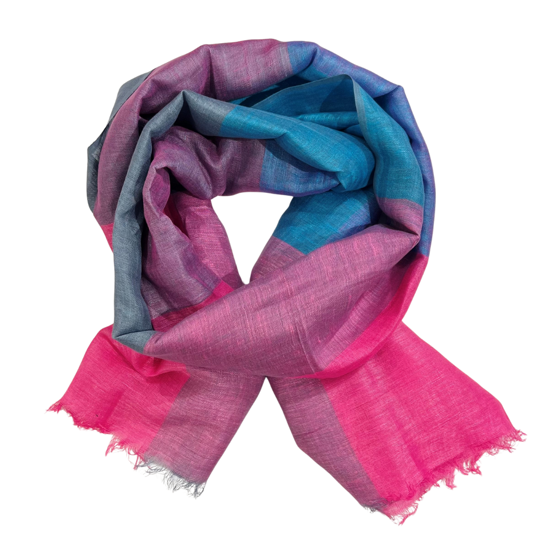 Scarf - Linen Check Pink/Teal #5