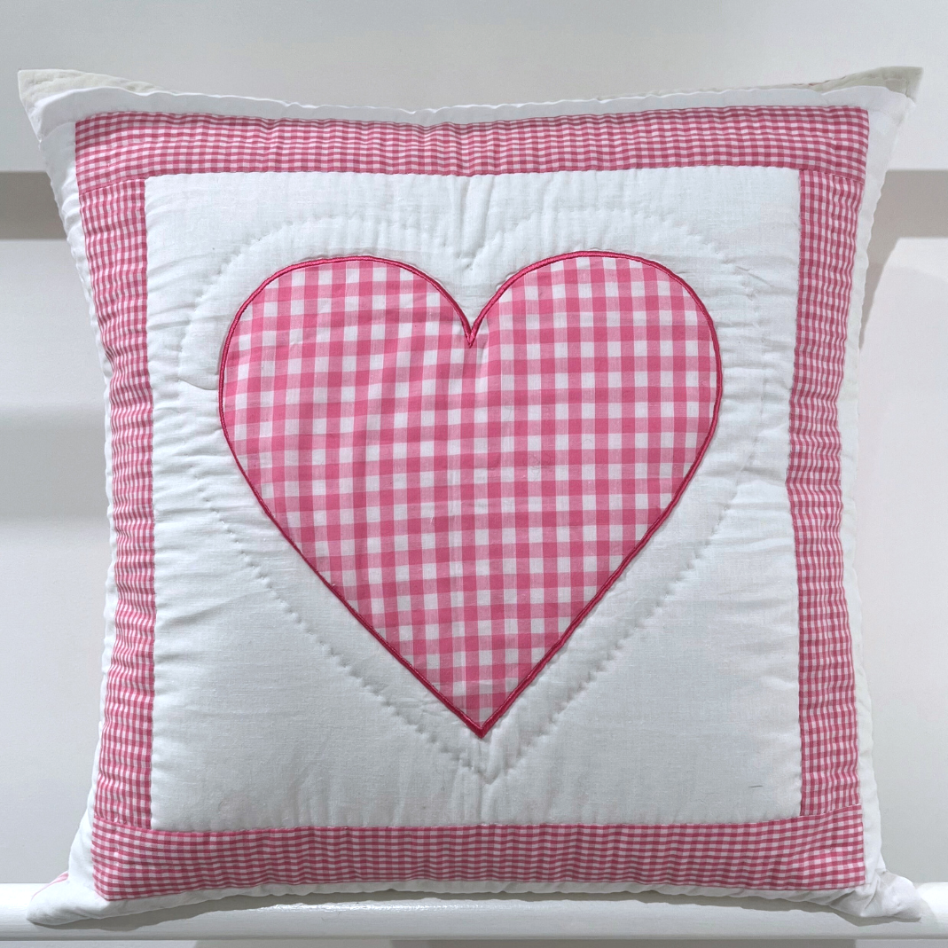 Quilted Cushion Cover - Pink Heart