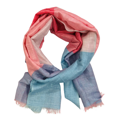 Scarf - Linen Check Light Blue/Pink #3