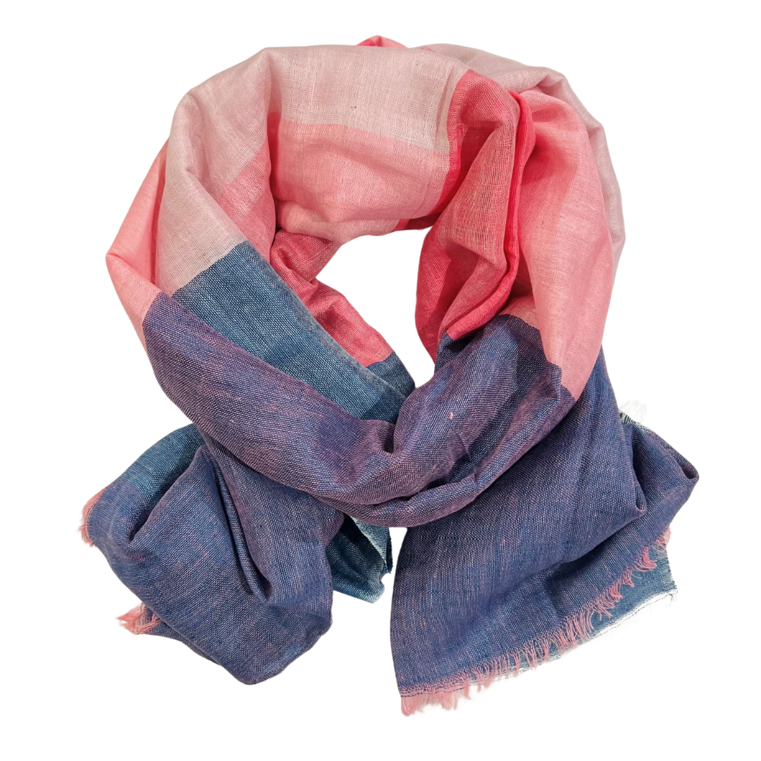 Scarf - Linen Check Blue/Pink #2