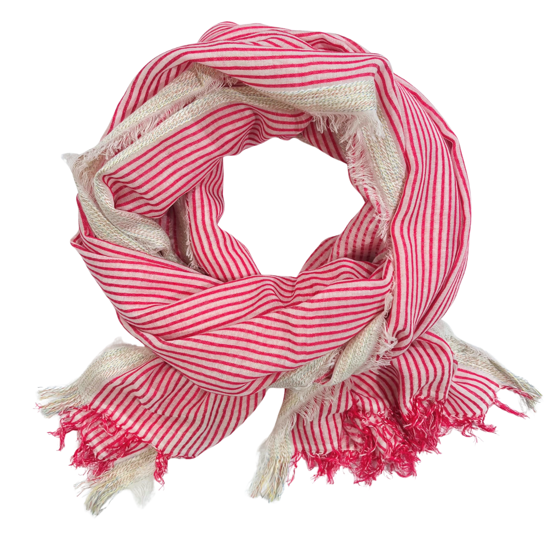 Sarong/Scarf - Cotton Modal Raspberry Stripe