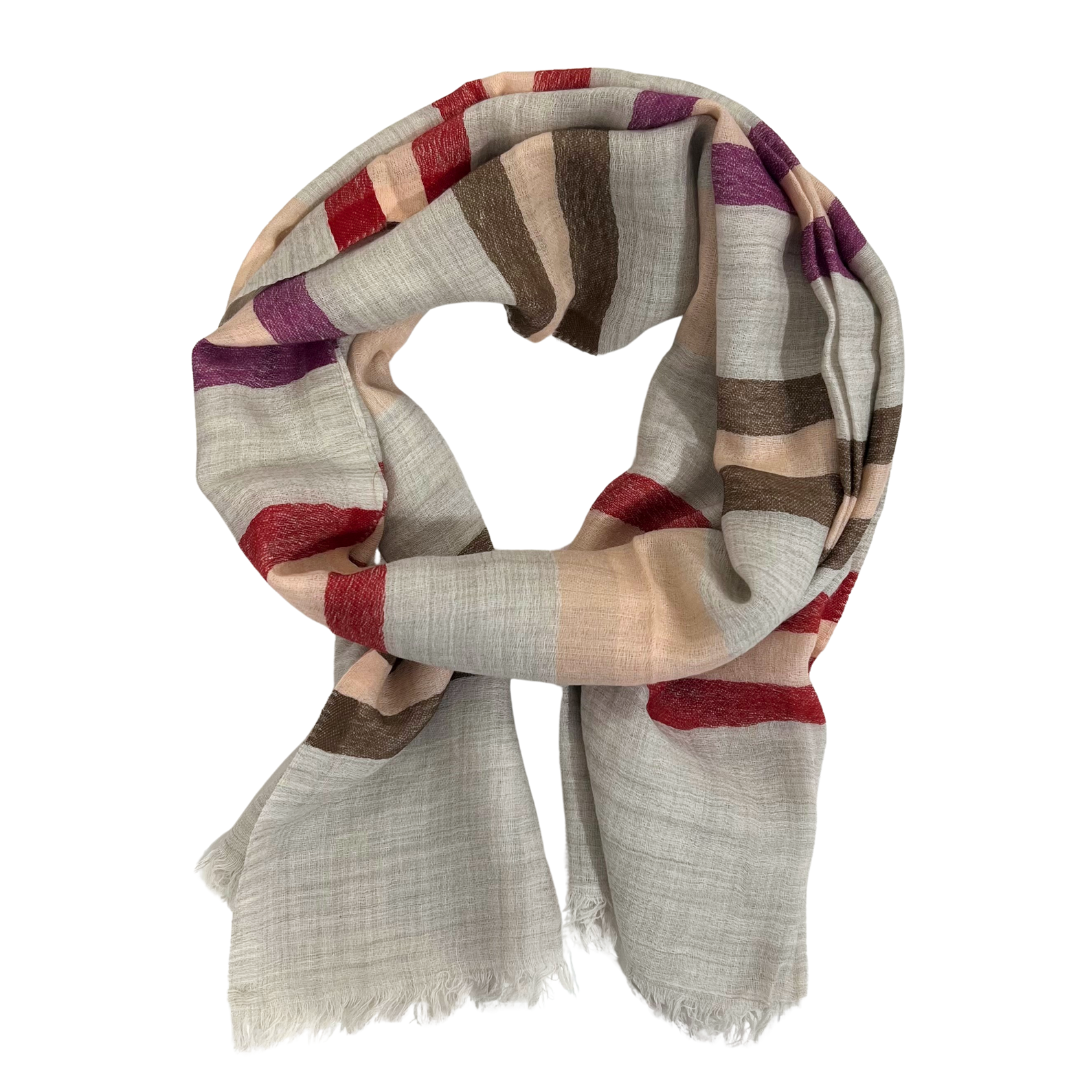 Scarf -  Beige/Peach Thick Stripe