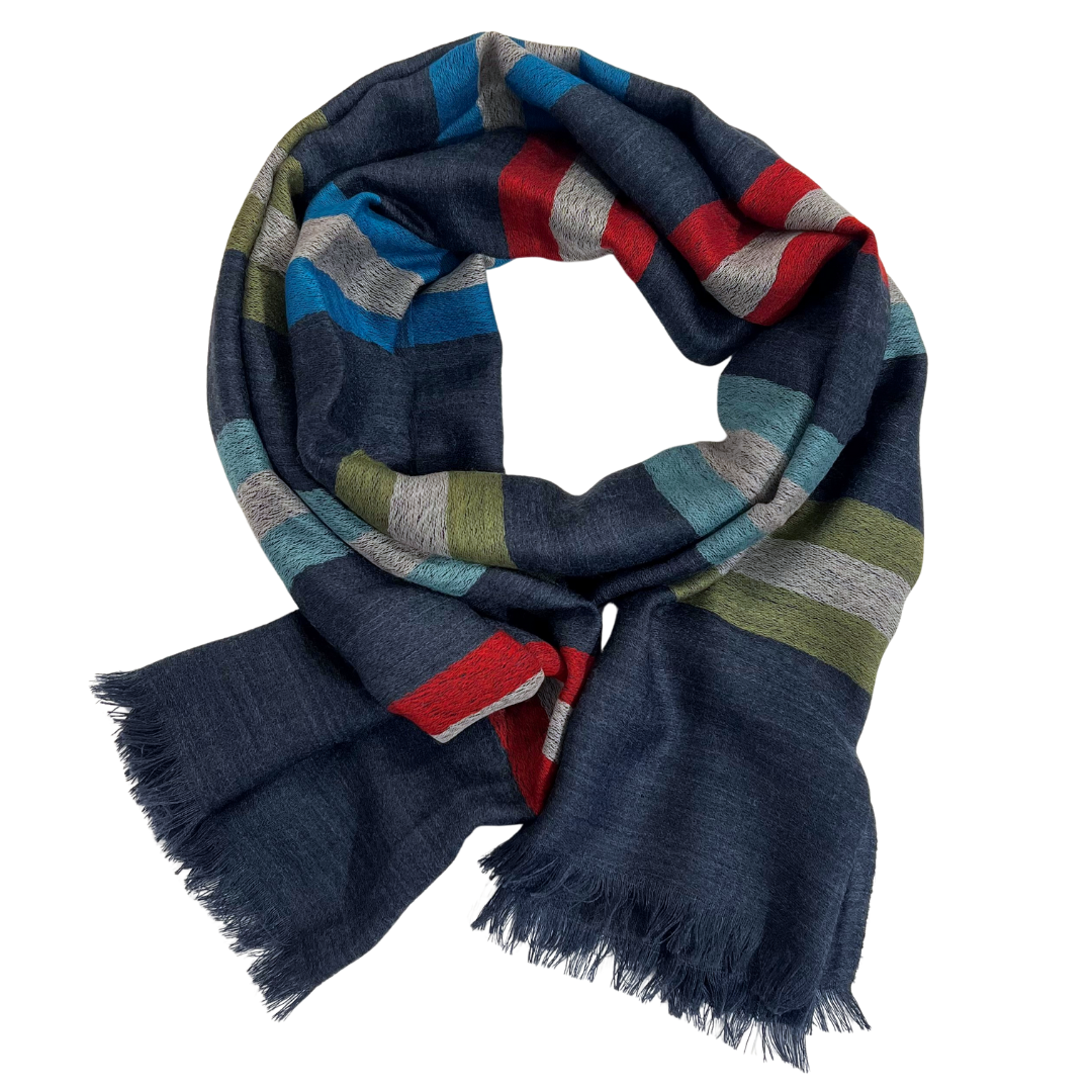 Scarf -  Navy/Red Thick Stripe