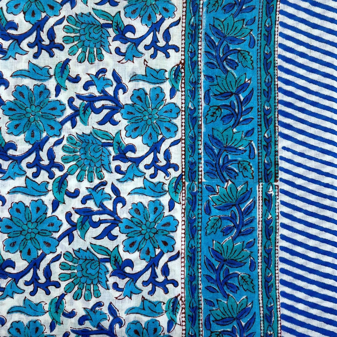 Block Printed Cotton Sarong - Aqua/Blue