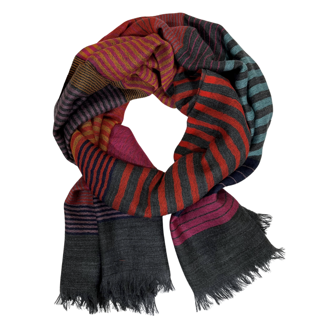 Scarf - Charcoal/Red Stripe