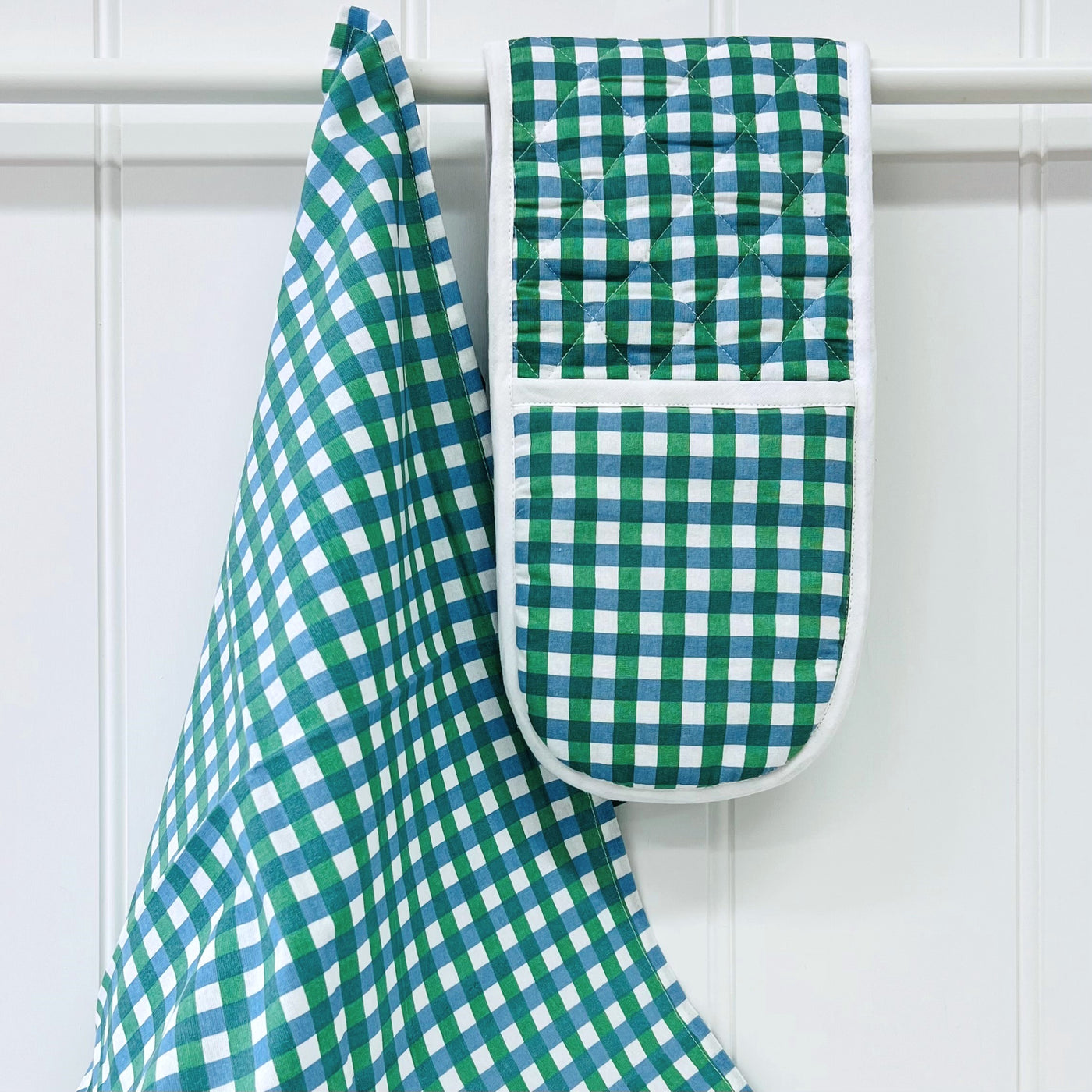 Denim & Sage Check Double Oven Glove