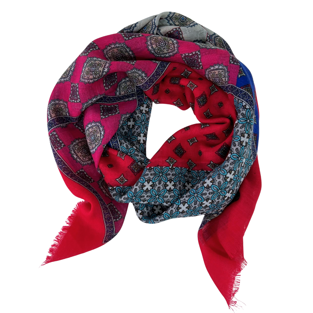 Square Scarf - Red & Blue