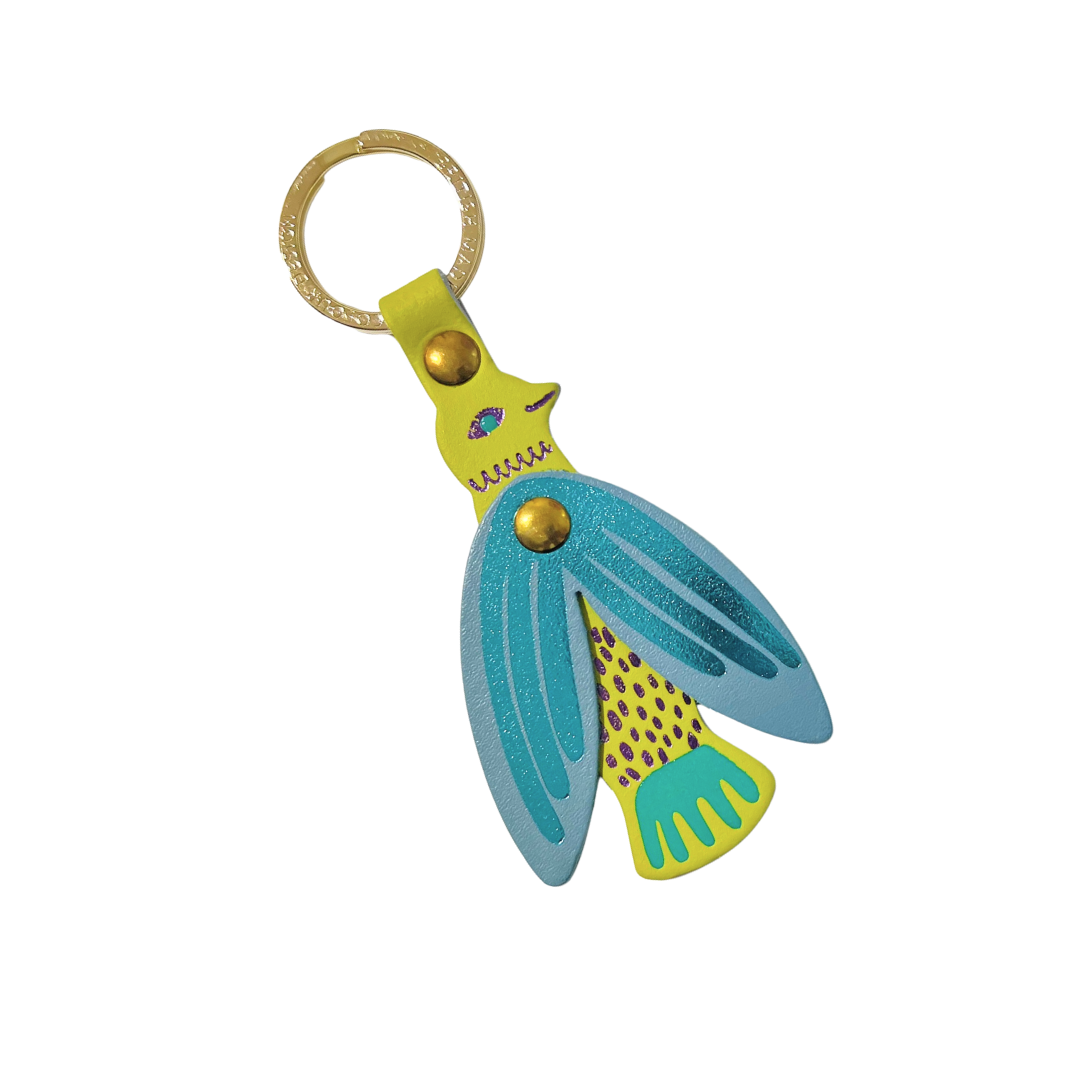 Leather Keyring - Lime Green Songbird