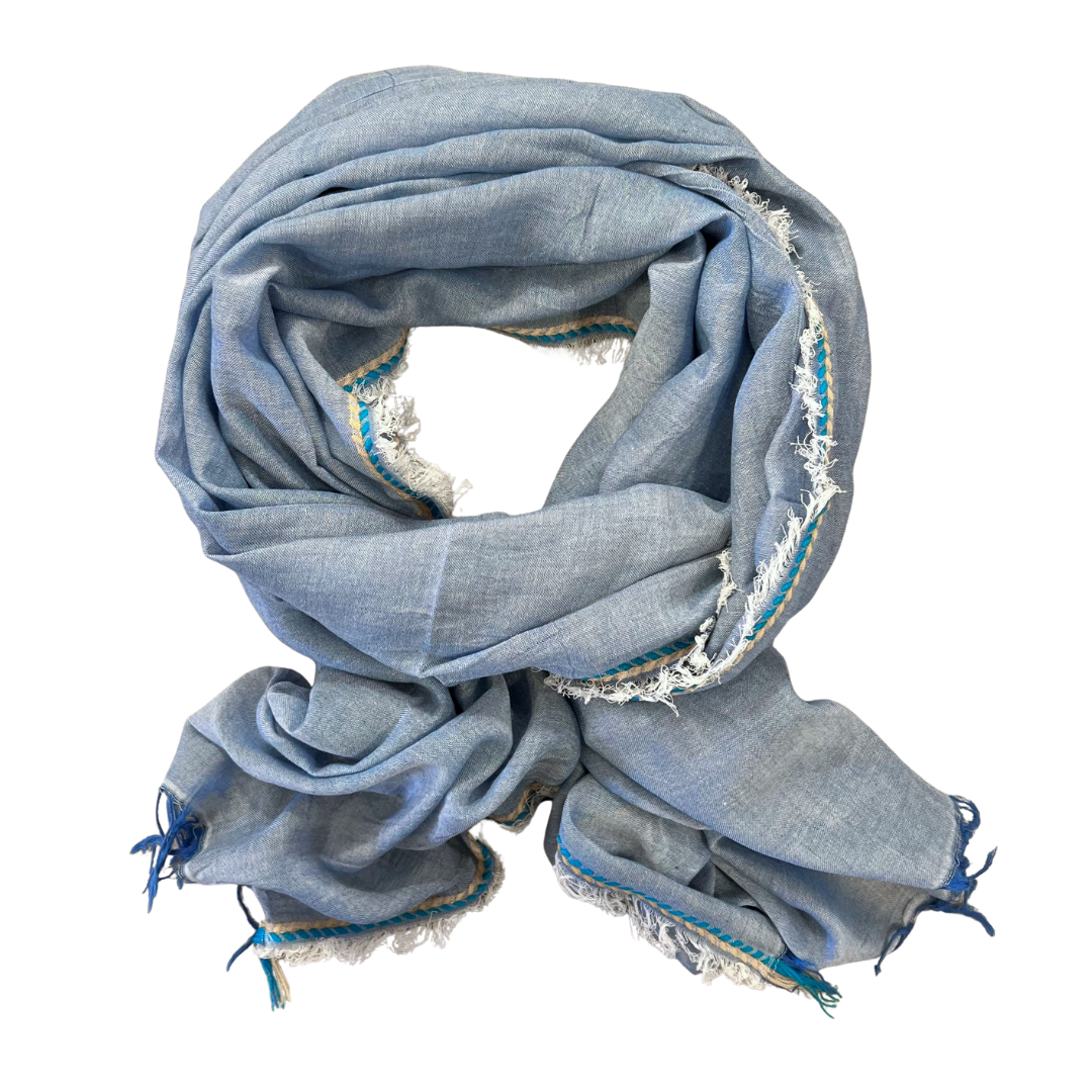 Sarong/Scarf - Cotton Denim Solid with Trim