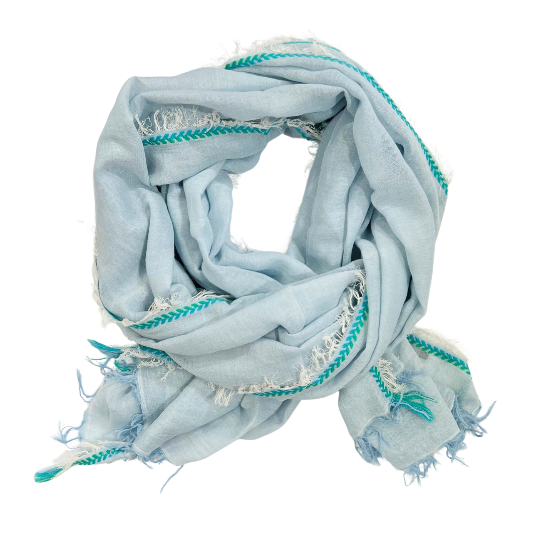 Sarong/Scarf - Cotton Pale Blue with Trim