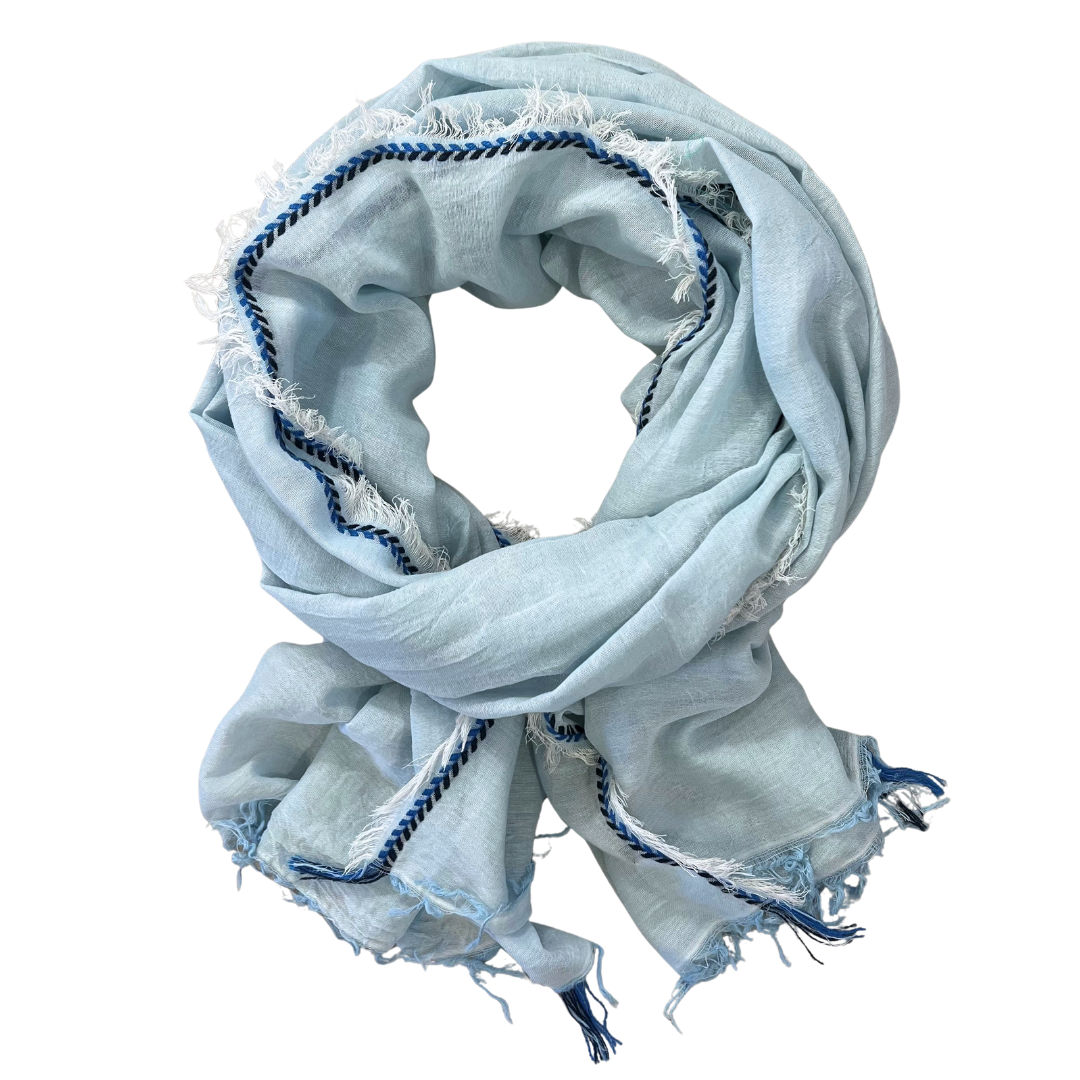 Sarong/Scarf - Cotton Ice Blue with Trim