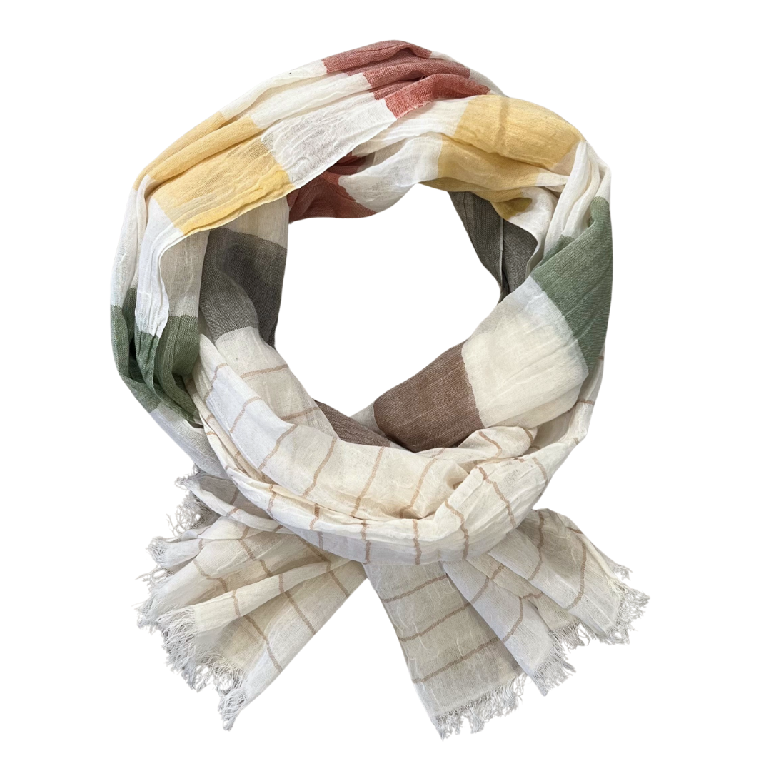 Scarf - Cotton Bright Natural Multi Stripe