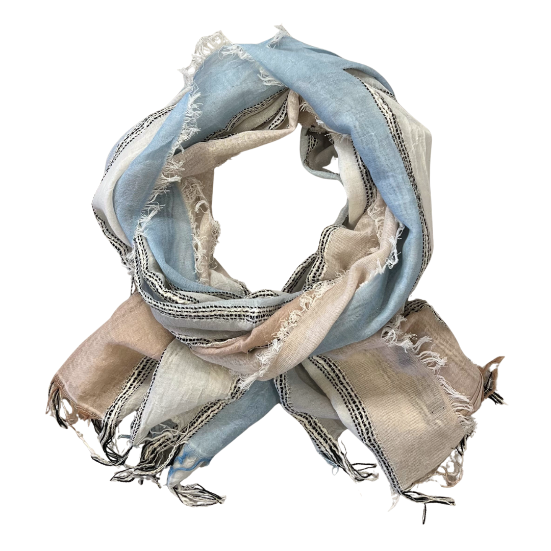 Scarf - Cotton & Lurex Grey Stripe