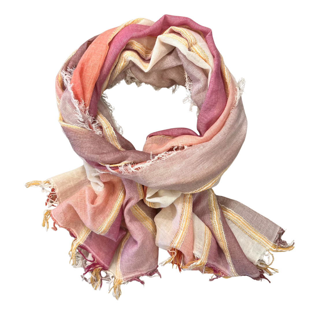 Scarf - Cotton & Lurex Pink Stripe