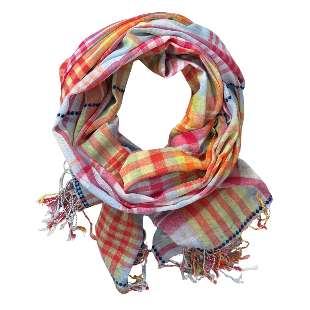 Sarong/Scarf - Cotton Check Pink with Trim