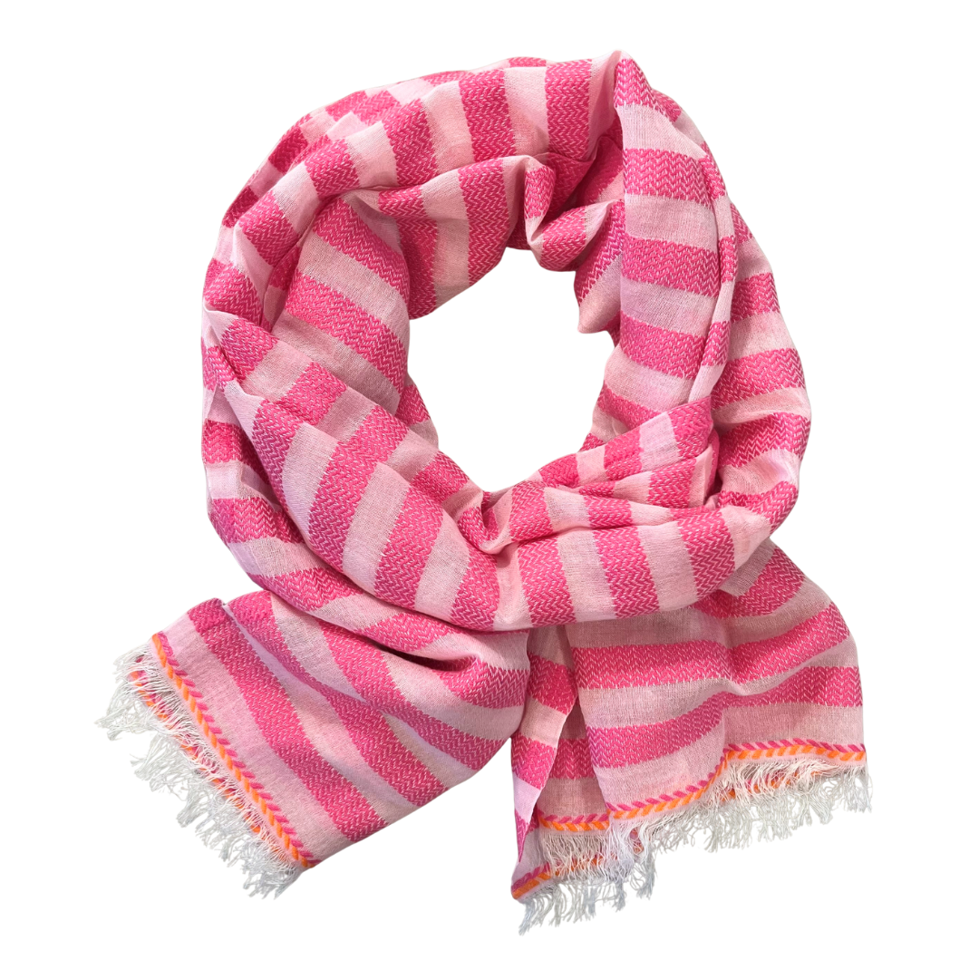 Scarf - Cotton & Linen Pink Stripe