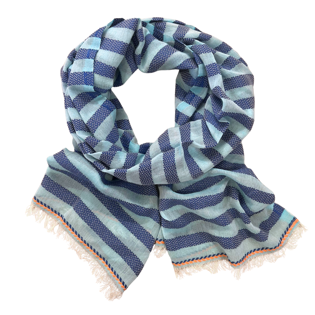 Scarf - Cotton & Linen Blue Stripe