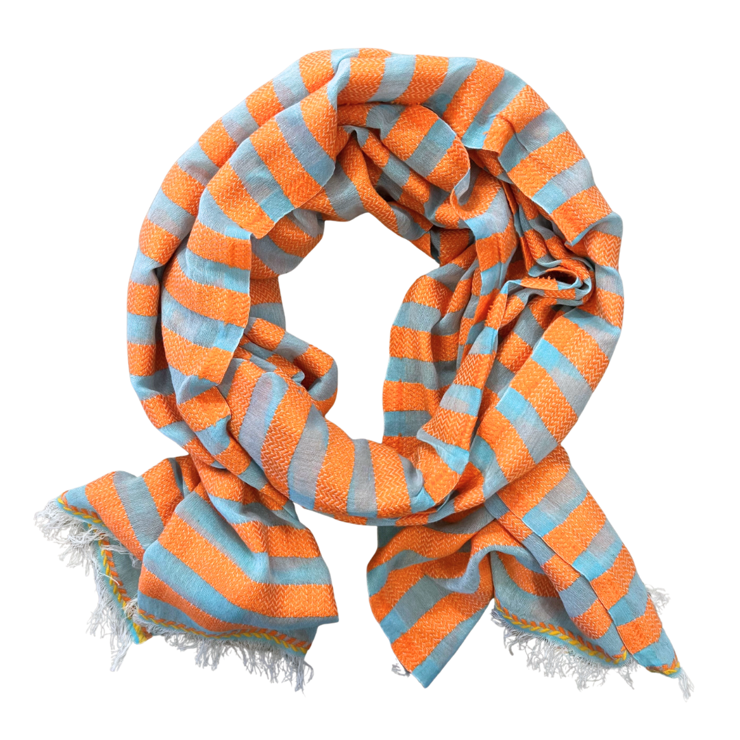 Scarf - Cotton & Linen Orange Stripe