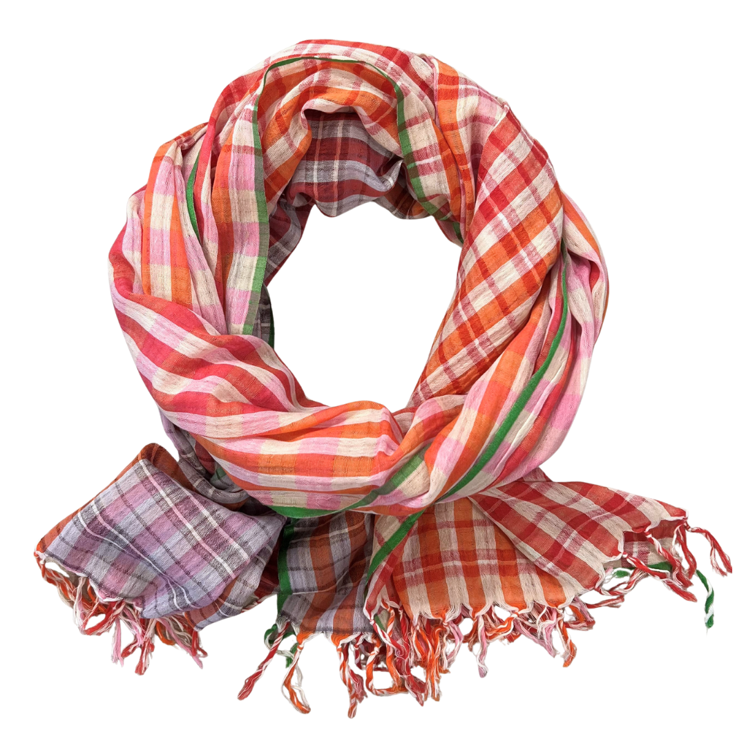 Sarong/Scarf - Cotton Pink/Orange Large Check