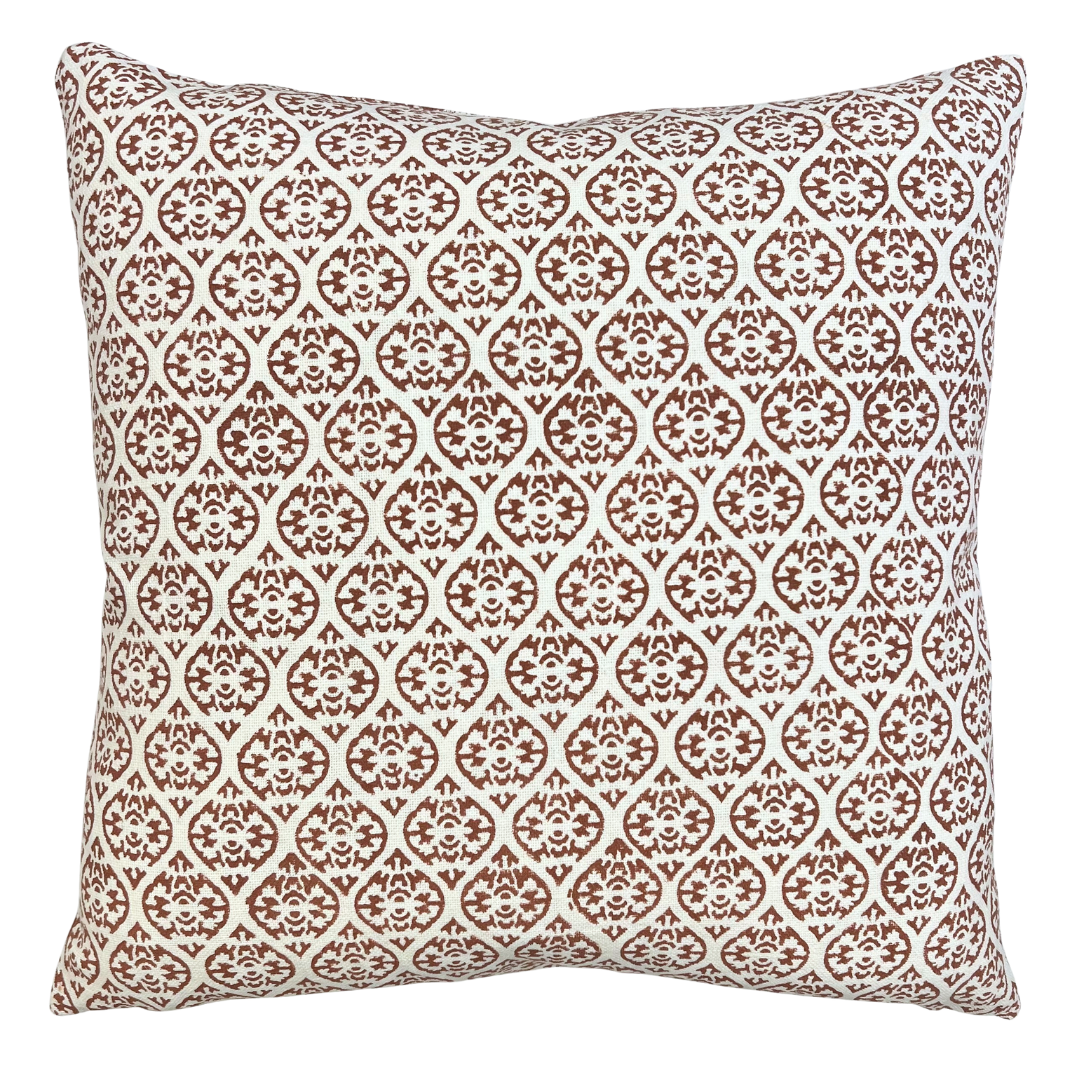 Block Print Cushion - Floral Terracotta