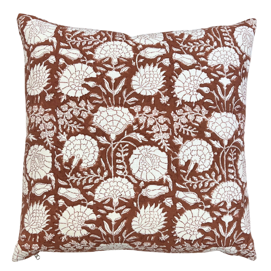 Block Print Cushion - Floral Terracotta