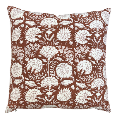 Block Print Cushion - Floral Terracotta