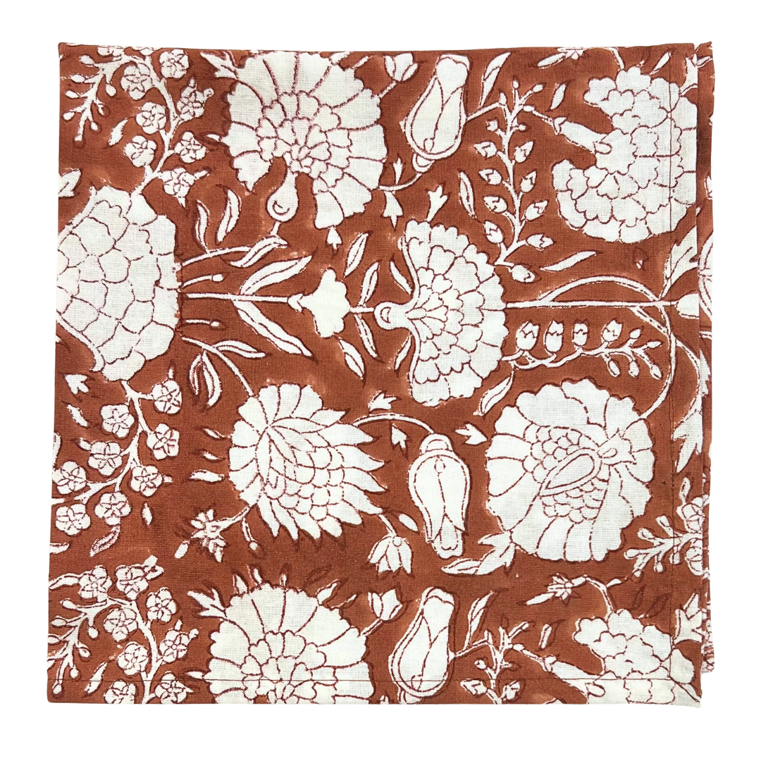 Block Print Napkin - Floral Terracotta