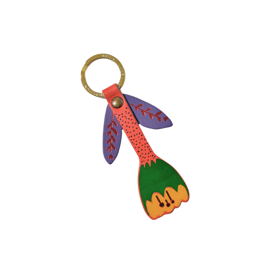 Leather Keyring - Coral Tulip